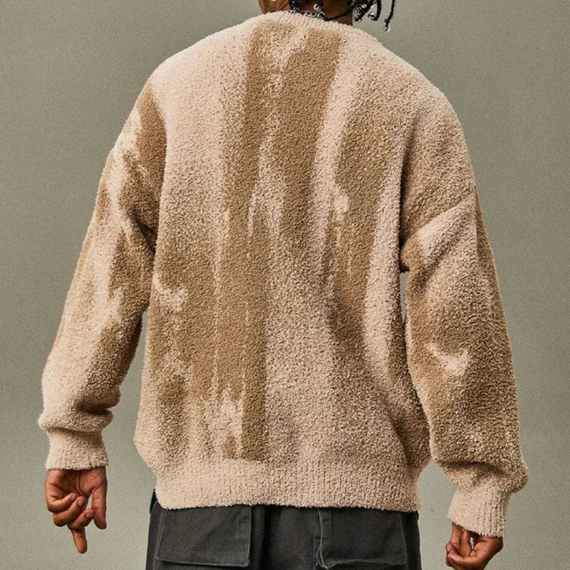 Autumn & Winter New Loose Men's Sweater Knit Base Shirt Men's Match Color Striped Sweater Street Fashion Casual Knitwear T-shirt
