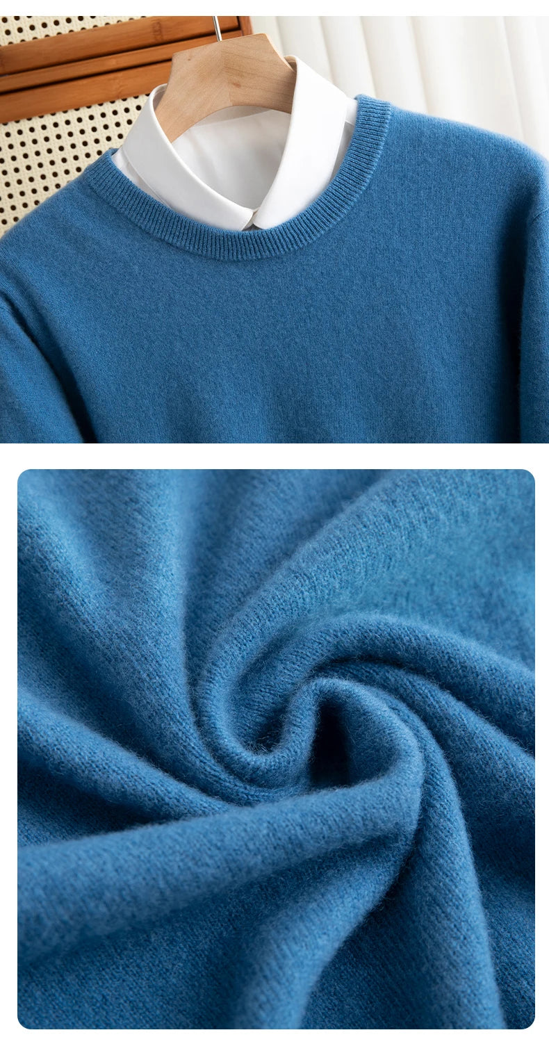 New 100% Pure Wool Sweater Men's Autumn Winter O-Neck Pullovers Business Casual Base Shirt Knit High-Grade Warm Male Jumper