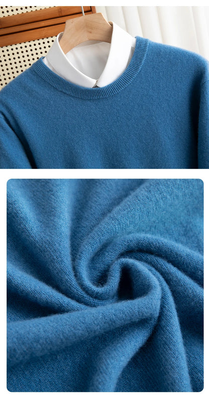 New 100% Pure Wool Sweater Men's Autumn Winter O-Neck Pullovers Business Casual Base Shirt Knit High-Grade Warm Male Jumper
