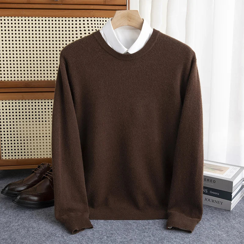 New 100% Pure Wool Sweater Men's Autumn Winter O-Neck Pullovers Business Casual Base Shirt Knit High-Grade Warm Male Jumper