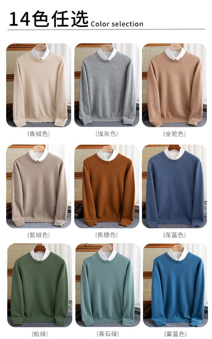 New 100% Pure Wool Sweater Men's Autumn Winter O-Neck Pullovers Business Casual Base Shirt Knit High-Grade Warm Male Jumper