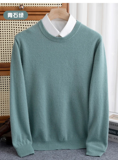 New 100% Pure Wool Sweater Men's Autumn Winter O-Neck Pullovers Business Casual Base Shirt Knit High-Grade Warm Male Jumper