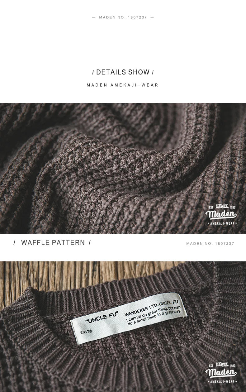 Maden Work Attire Retro Round Neck Thickened Autumn And Winter Sweater Amekaji Loose Knit Men's Clothing