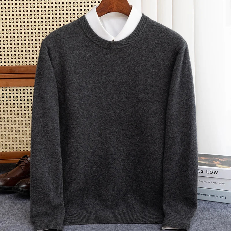 New 100% Pure Wool Sweater Men's Autumn Winter O-Neck Pullovers Business Casual Base Shirt Knit High-Grade Warm Male Jumper
