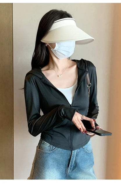 S-2XL New Hing Sports Coat Hoodies Women  Goth  Sweatshirt Sun Protective Clothing UV Protective Clothing Is Cool and Breathable