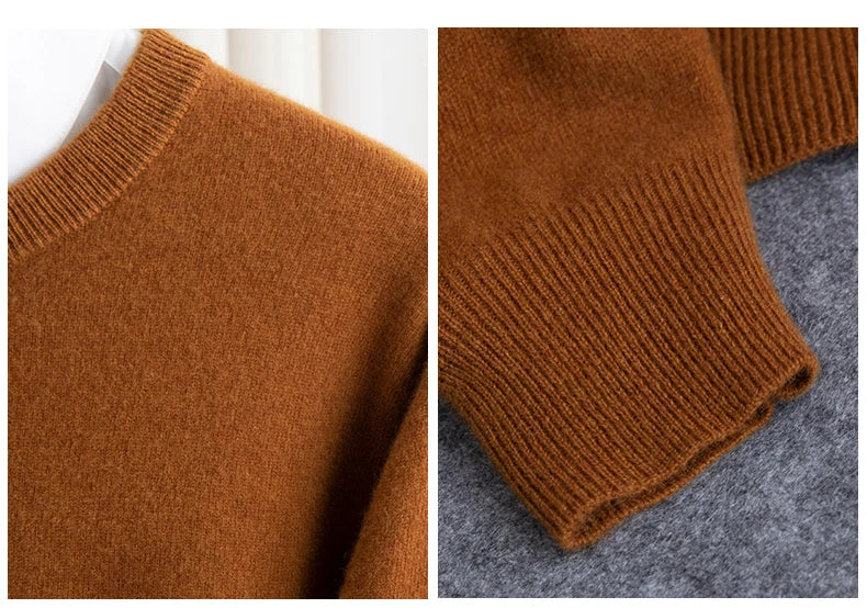 New 100% Pure Wool Sweater Men's Autumn Winter O-Neck Pullovers Business Casual Base Shirt Knit High-Grade Warm Male Jumper