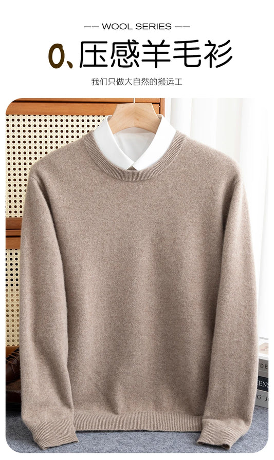 New 100% Pure Wool Sweater Men's Autumn Winter O-Neck Pullovers Business Casual Base Shirt Knit High-Grade Warm Male Jumper