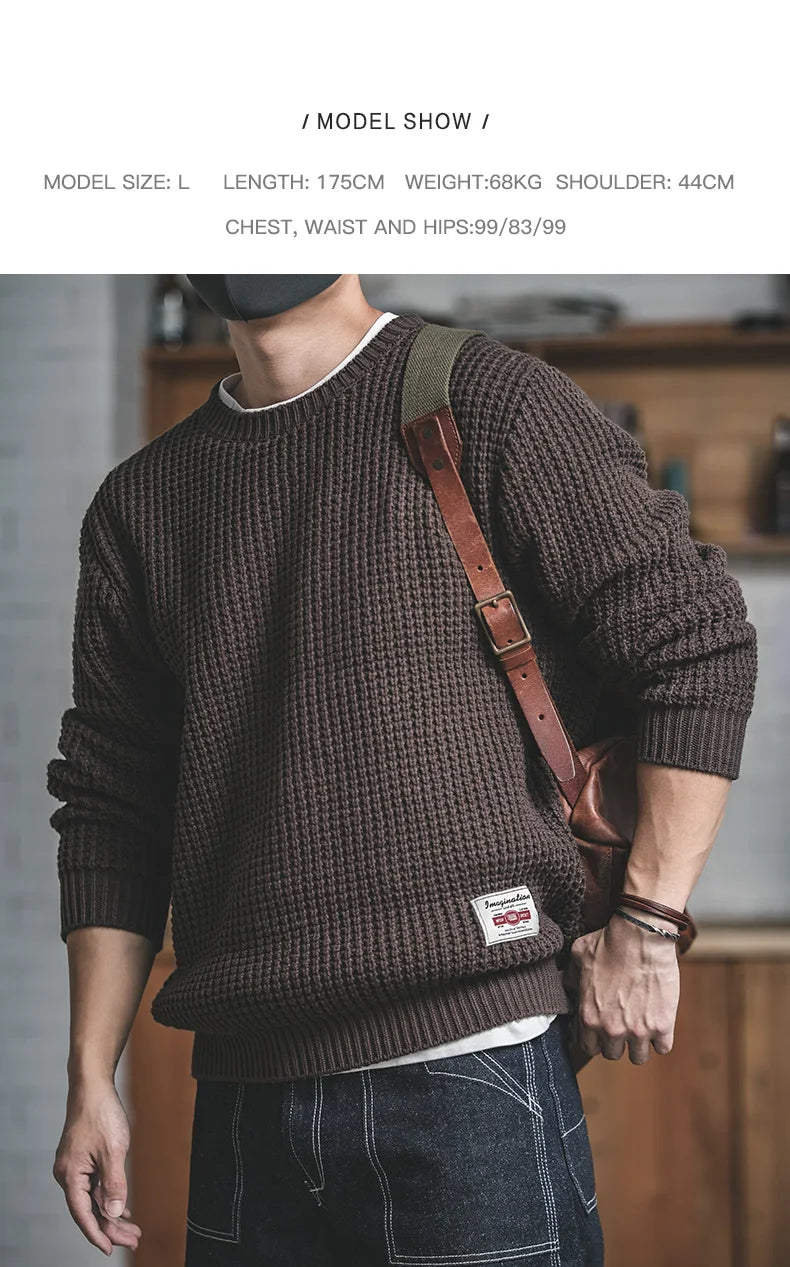 Maden Work Attire Retro Round Neck Thickened Autumn And Winter Sweater Amekaji Loose Knit Men's Clothing