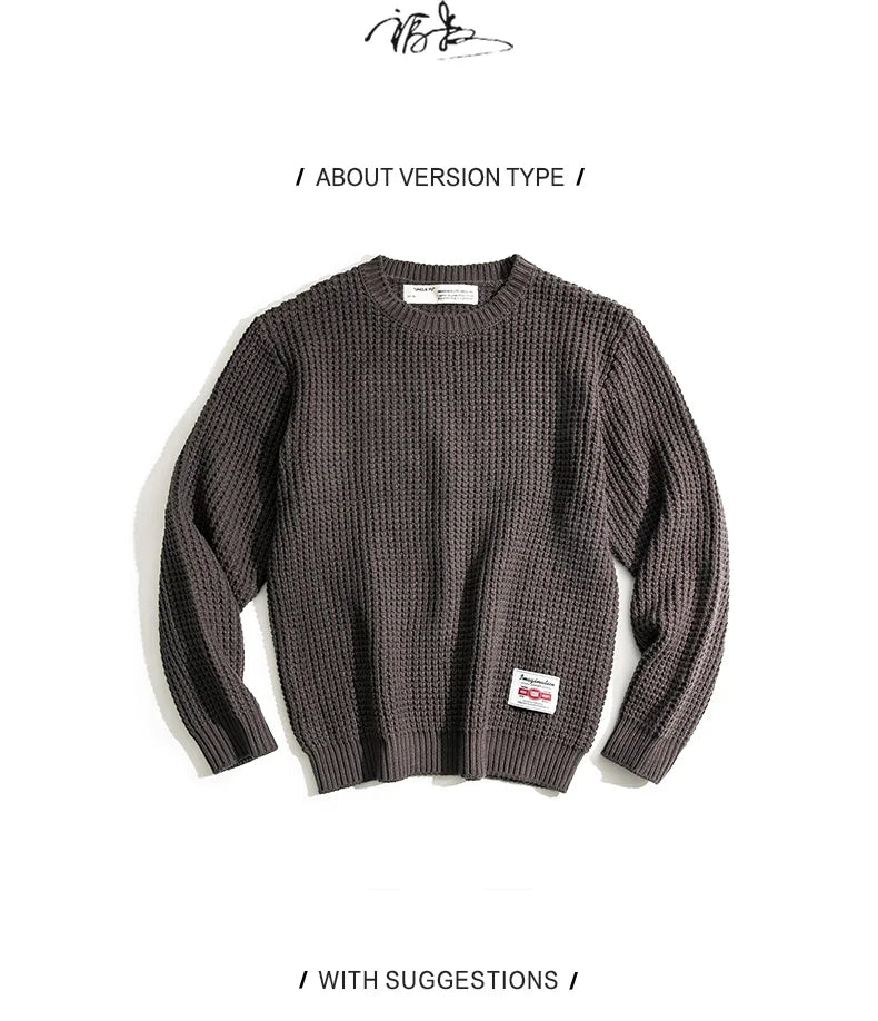 Maden Work Attire Retro Round Neck Thickened Autumn And Winter Sweater Amekaji Loose Knit Men's Clothing