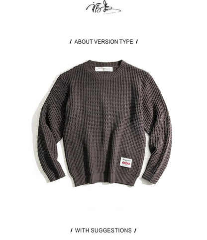 Maden Work Attire Retro Round Neck Thickened Autumn And Winter Sweater Amekaji Loose Knit Men's Clothing