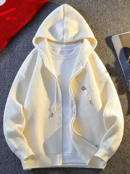 2025 Zipper Knitted Hooded Sweater For Men Korean Fashion Vintage Cardigan Knitwear Y2K Streetwear Casual Jackets jersey hombre