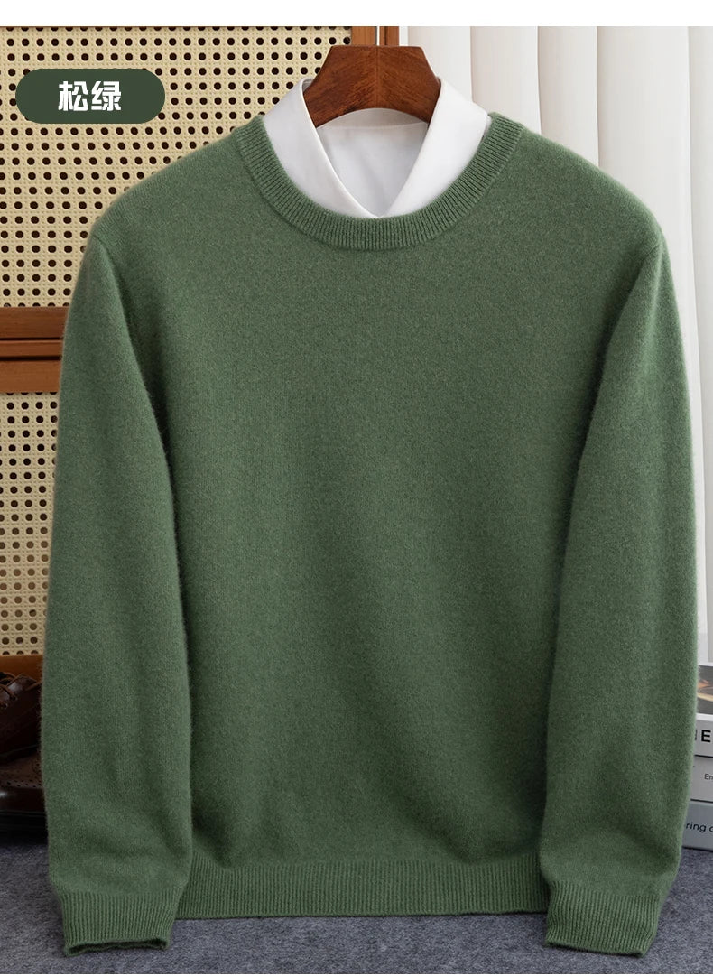 New 100% Pure Wool Sweater Men's Autumn Winter O-Neck Pullovers Business Casual Base Shirt Knit High-Grade Warm Male Jumper