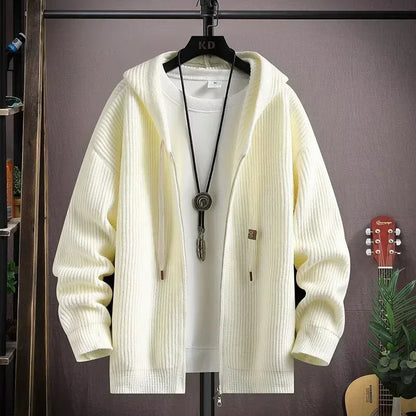 2025 Zipper Knitted Hooded Sweater For Men Korean Fashion Vintage Cardigan Knitwear Y2K Streetwear Casual Jackets jersey hombre