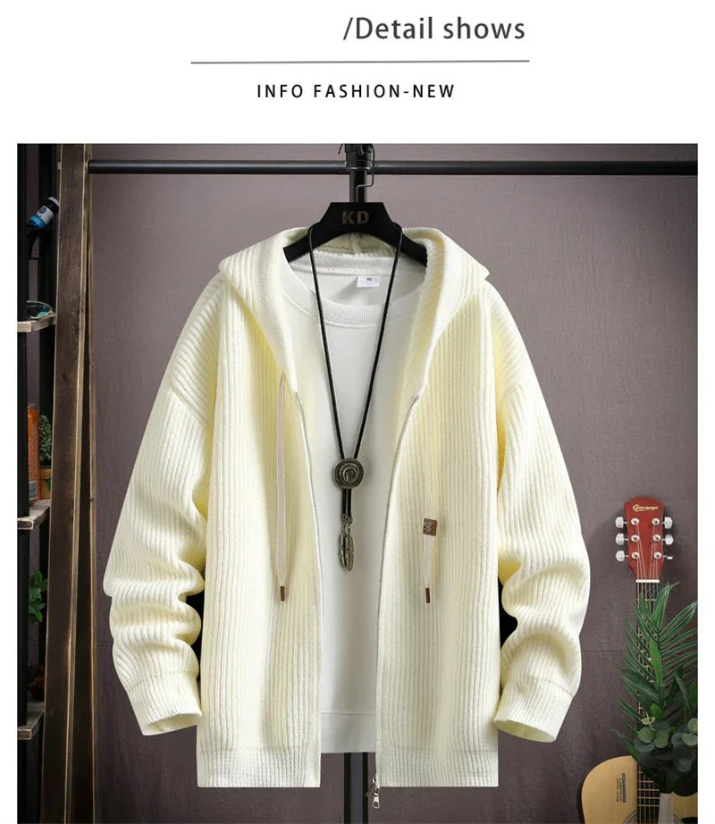 2025 Zipper Knitted Hooded Sweater For Men Korean Fashion Vintage Cardigan Knitwear Y2K Streetwear Casual Jackets jersey hombre