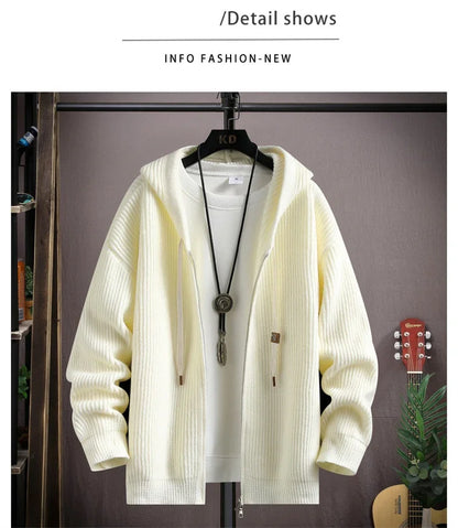 2025 Zipper Knitted Hooded Sweater For Men Korean Fashion Vintage Cardigan Knitwear Y2K Streetwear Casual Jackets jersey hombre